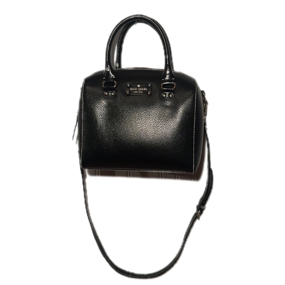 Kate Spade Black Leather Crossbody Satchel Tote Bag Adjustable Strap - Picture 4 of 15